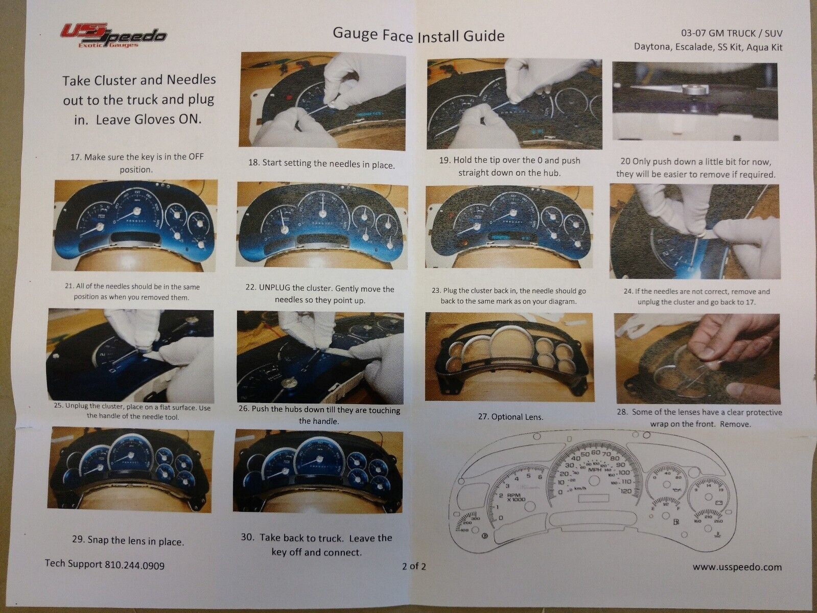 Stainless Steel Gauge Face Kit Red Text Matching Pointers GM 2003-2006 US Speedo