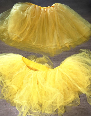 2 girls SOLID YELLOW TUTU SKIRTS DANCE HALLOWEEN PRETEND PLAY clean!