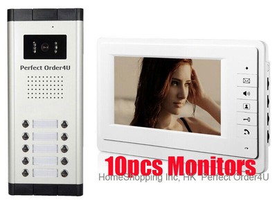 APARTMENT 10 UNITS WIRED 7'' VIDEO DOOR PHONE INTERCOM SYSTEM VIDEO INTERCOM NEW