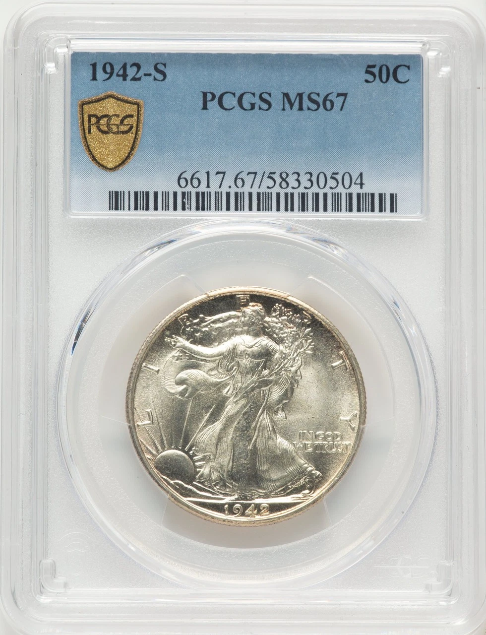 1942-S 50C Walking Liberty Half Dollar PCGS MS67