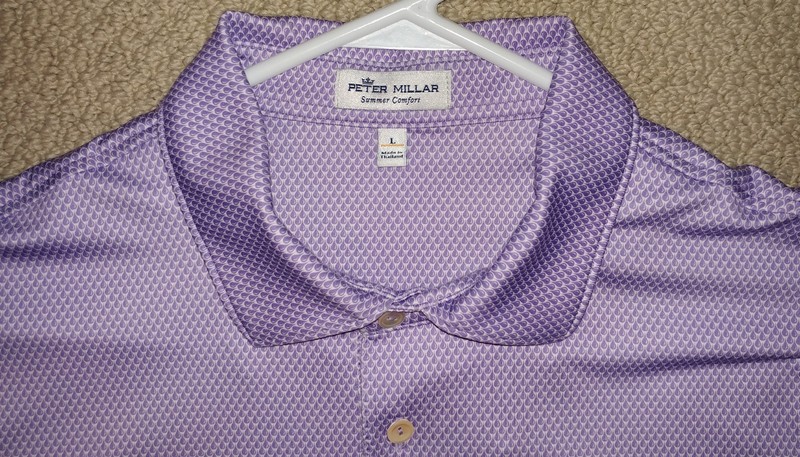 PETER MILLAR SUMMER COMFORT MENS L LILAC LAVENDER GEOMETRIC SS POLO GOLF SHIRT