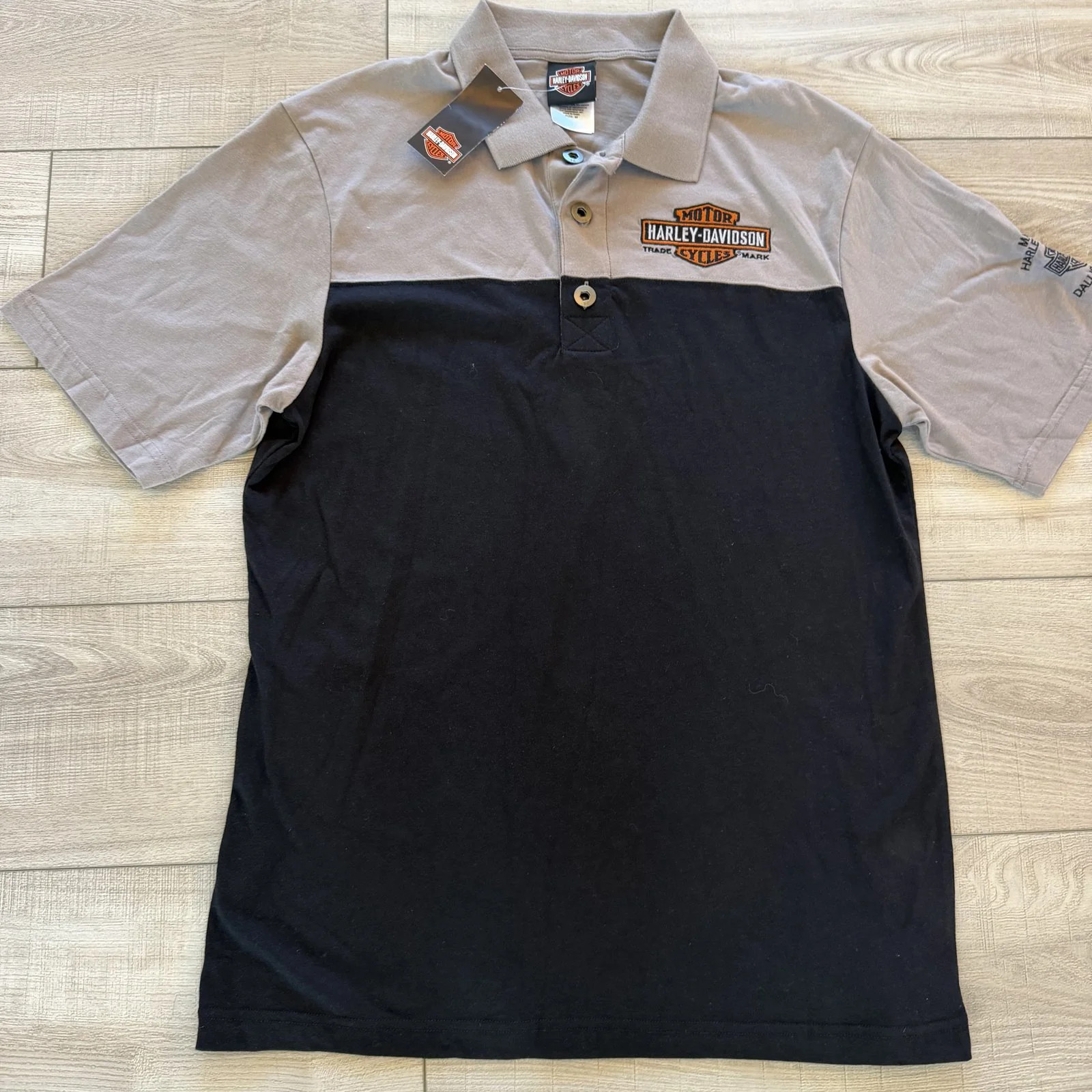 Harley-Davidson Polo Shirt Mens M NWT Black Gray Colorblock Maverick Dallas TX