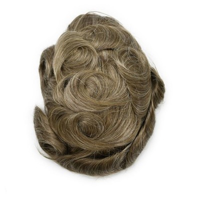 Mens Hairpiece Fine Mono Mens Toupee  Poly Skin Hair System Pu Replacement Wig