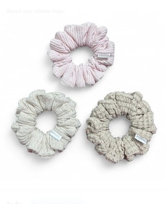 MARISS Set Of 3 Handmade Scrunchies In Pink Bage & Creme W/Elastic For 2-3 Turns