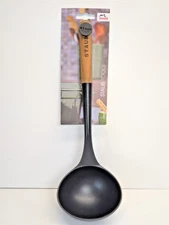 NEW! STAUB TOOLS MATTE BLACK SILICONE WOODEN HANDLE SOUP LADLE KITCHEN GEAR