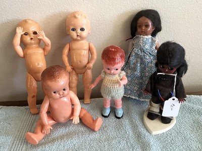 Vintage Celluloid Plastic Small Doll Lot - 6 Dolls As Pictured