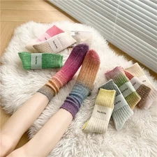 3 Pairs Wool Long Socks Thick Warm Gradient Cashmere Thermal Floor Sleep Sock