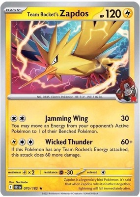 Nintendo Team Rocket's Zapdos 070/182 Sv10 Destined Rivals Rare Holo Eng 120HP
