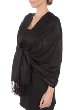 Beautiful Sakkas Pashmina Black Fringed Lightweight Shawl Wrap