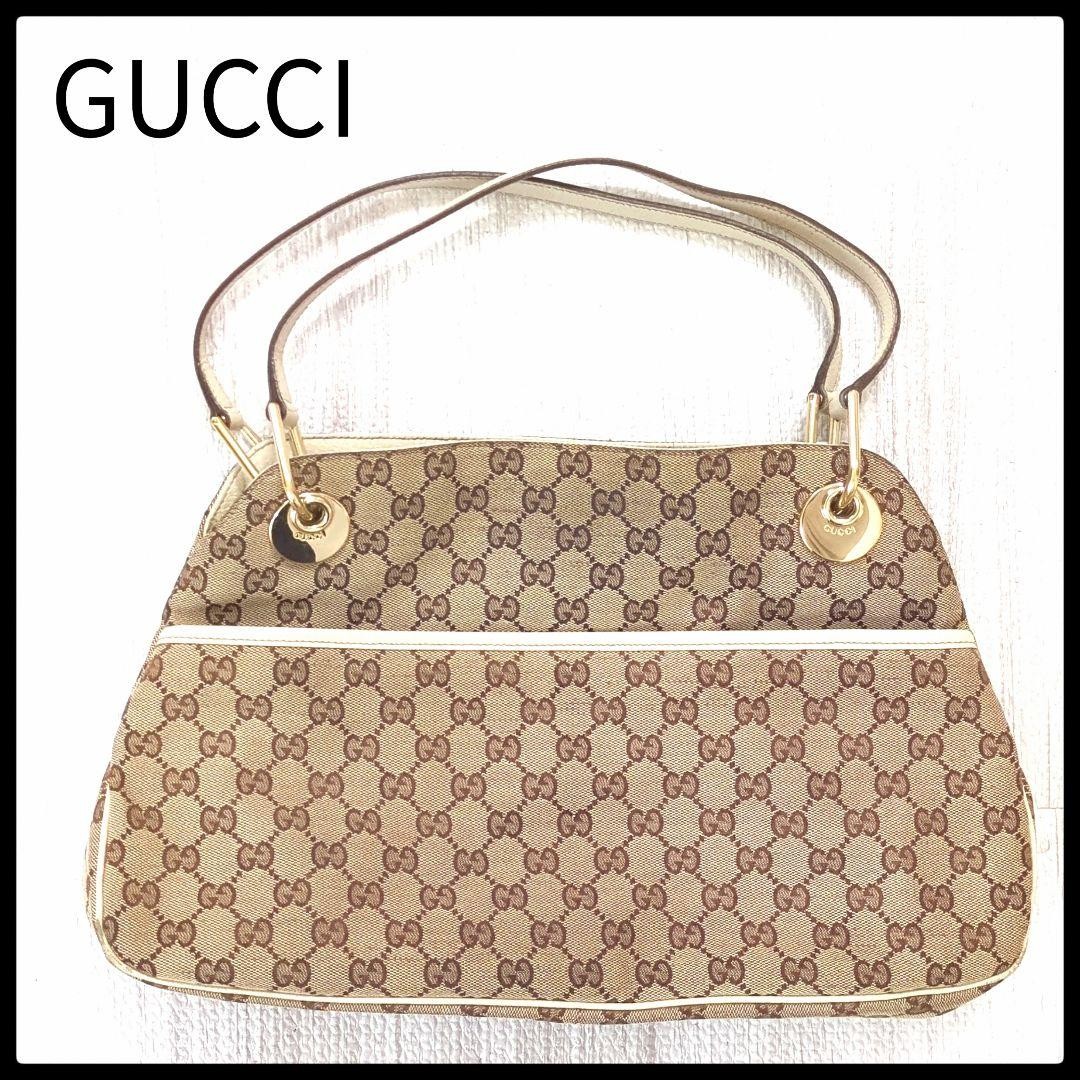 Gucci GG Canvas Beige White Shoulder Tote Bag with Logo Fashion Fastener Japan Import-image