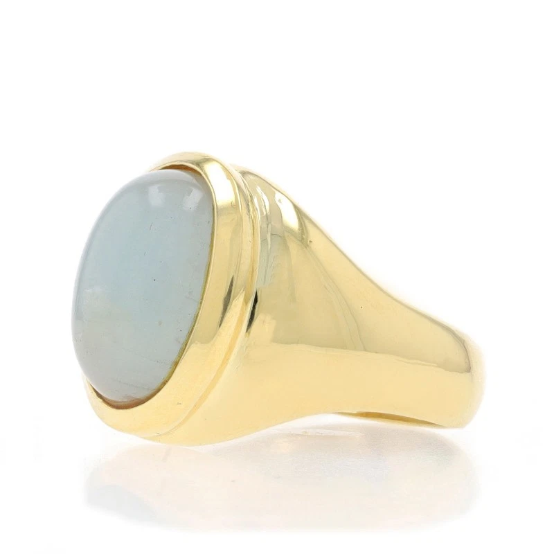 Yellow Gold Beryl Men's Ring - 18k Oval Cabochon 5.46ct Solitaire - Image 3 of 4