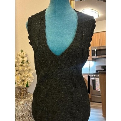 BCBGMAXAZRIA Spinach Green Cable Knit V-Neck Ruffle Trim Sweater Vest BC13376 M