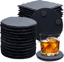 Slate Drink Coasters 24 PCS 4 Inch Black Coasters Stone Cup Coaster Bulk Set 