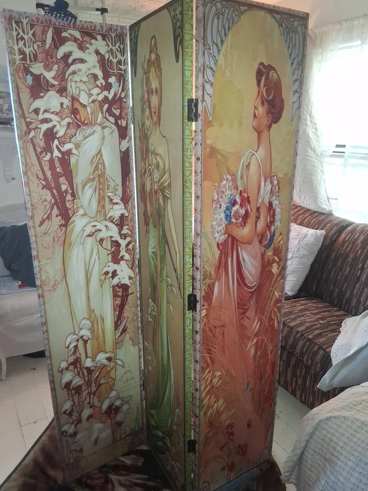 Alphonse Mucha - цифровая репродукция холст 3 панели перегородка комнаты (экран)) - Изображение 3 из 3