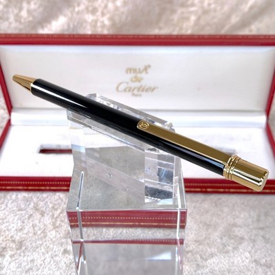 Vintage Cartier Kugelschreiber Must Schwarz Lack 18k Gold Finish mit Etui