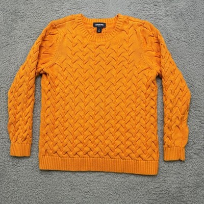 Lands End Sweater Youth L Orange Drifter Cable Knit Fishermen 100% Cotton Chunky
