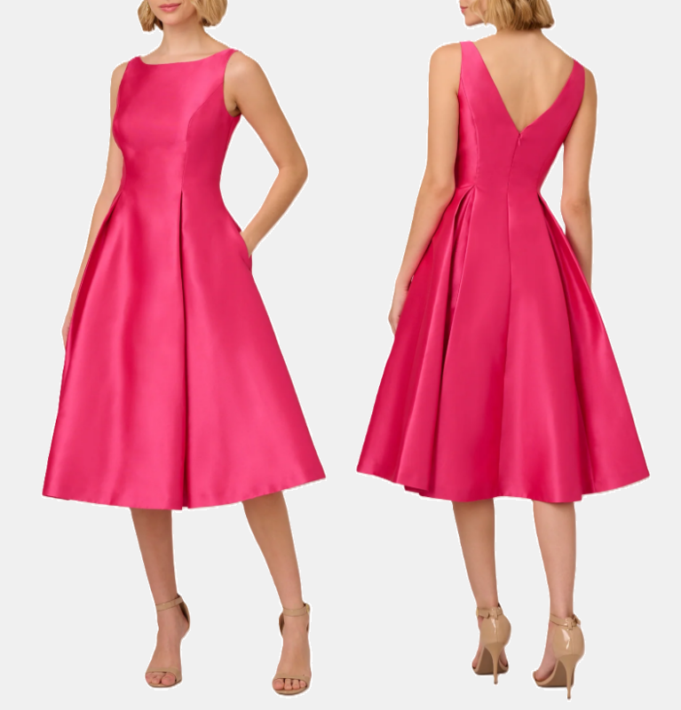 slim fit dress slacks Botanic Gree Sleeveless Mikado Fit And Flare Midi Dress With V-Back main image 1
