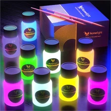 Acmelight Glow in the Dark Acrylic Paint Set - 9 Neon Fluorescent Colors for