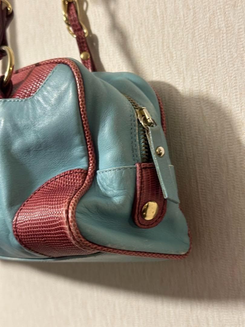 Dolce&Gabbana 00s Logo One Shoulder Bag Leather Blue Red Chain Strap Y2K Vintage image 3