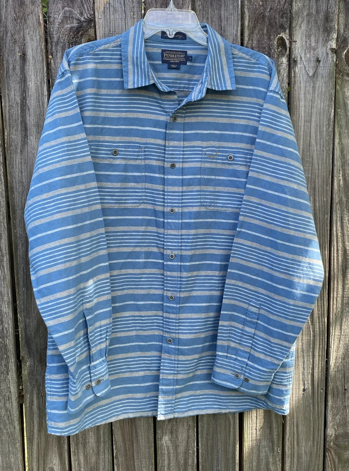 Camisa de lana Pendleton para hombre talla grande Thomas Kay Grant rayas azules Foto 3 de 4