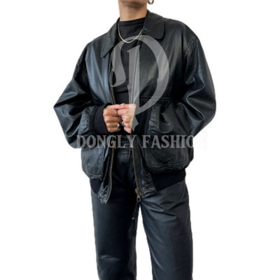 Women's Oversized Sheepskin Leather Bomber Jacket