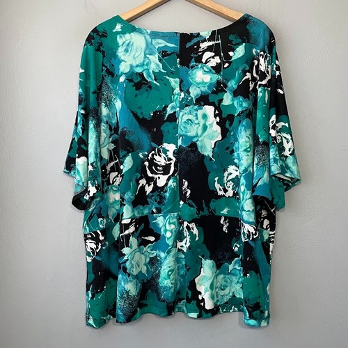 Susan Lawrence Green Rose Floral Top Plus Size 2X Stretch Whimsigoth Romantic - Picture 4 of 10