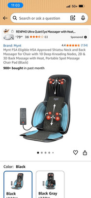 Mynt Shiatsu Heated Kneading Neck & Back Massage Seat Cushion, Black