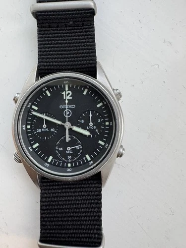 Vintage 1989 Seiko Men's Military RAF Pilots Chronograph Watch Gen 1 7a28 7120