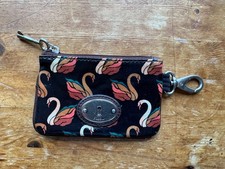 FOSSIL BLACK PVC SWAN PURSE ZIP COIN HOLDER WALLET ID KEY-PER