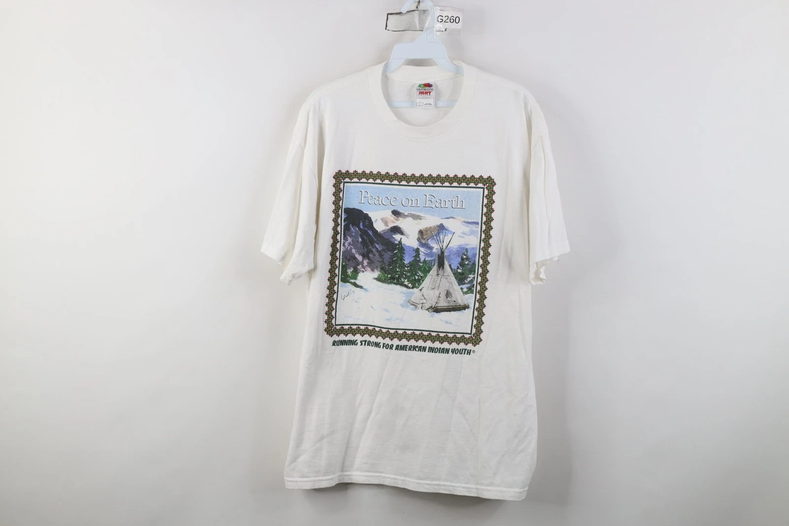 Vintage 90s Y2K Mens Large Peace On Earth American Indian Youth Camp T-Shirt
