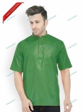 New Men Indian Half Sleeve Cotton mens Shirt Kurta Top Tunic Plus Size