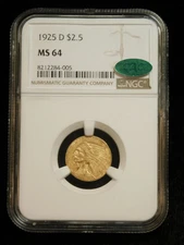 1925-D $2.50 Indian Head Gold Quarter Eagle - NGC MS64 CAC