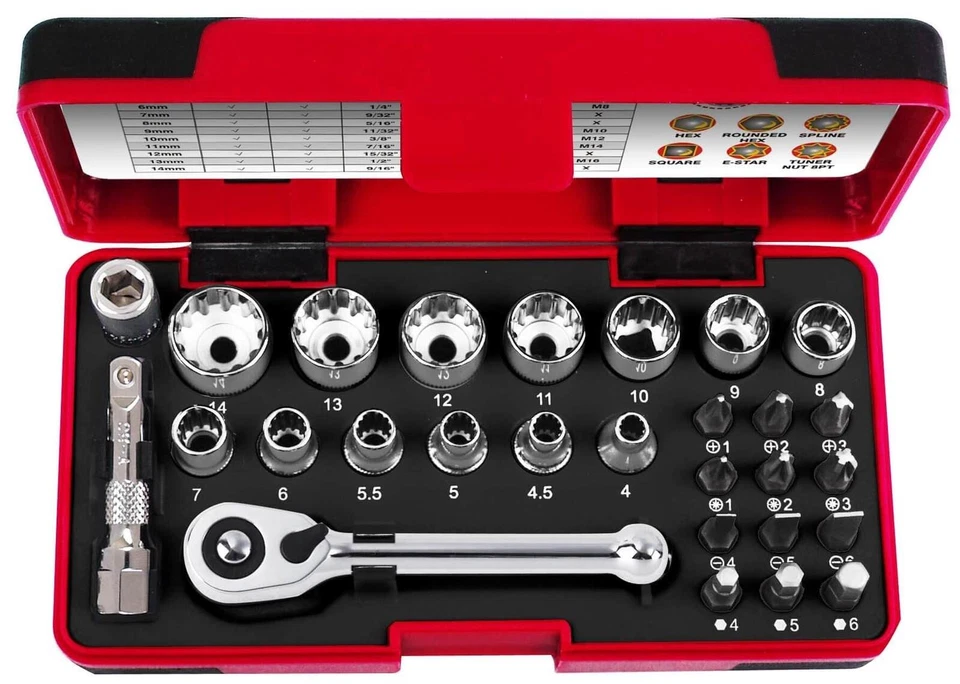 Ampro 1/4" Drive Socket and Bit Set 28 Piece T33722