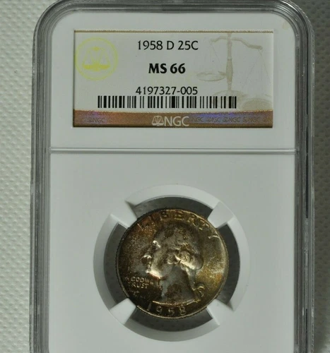 1958-D Uncirculated Washington Quarter Certified NGC MS 66 Toning