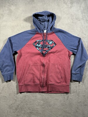 Superman Sweater Adult Large Blue Red Hoodie Full Zip Big S Superman Sweater Adult Large Blue Red Hoodie Full Zip Big S