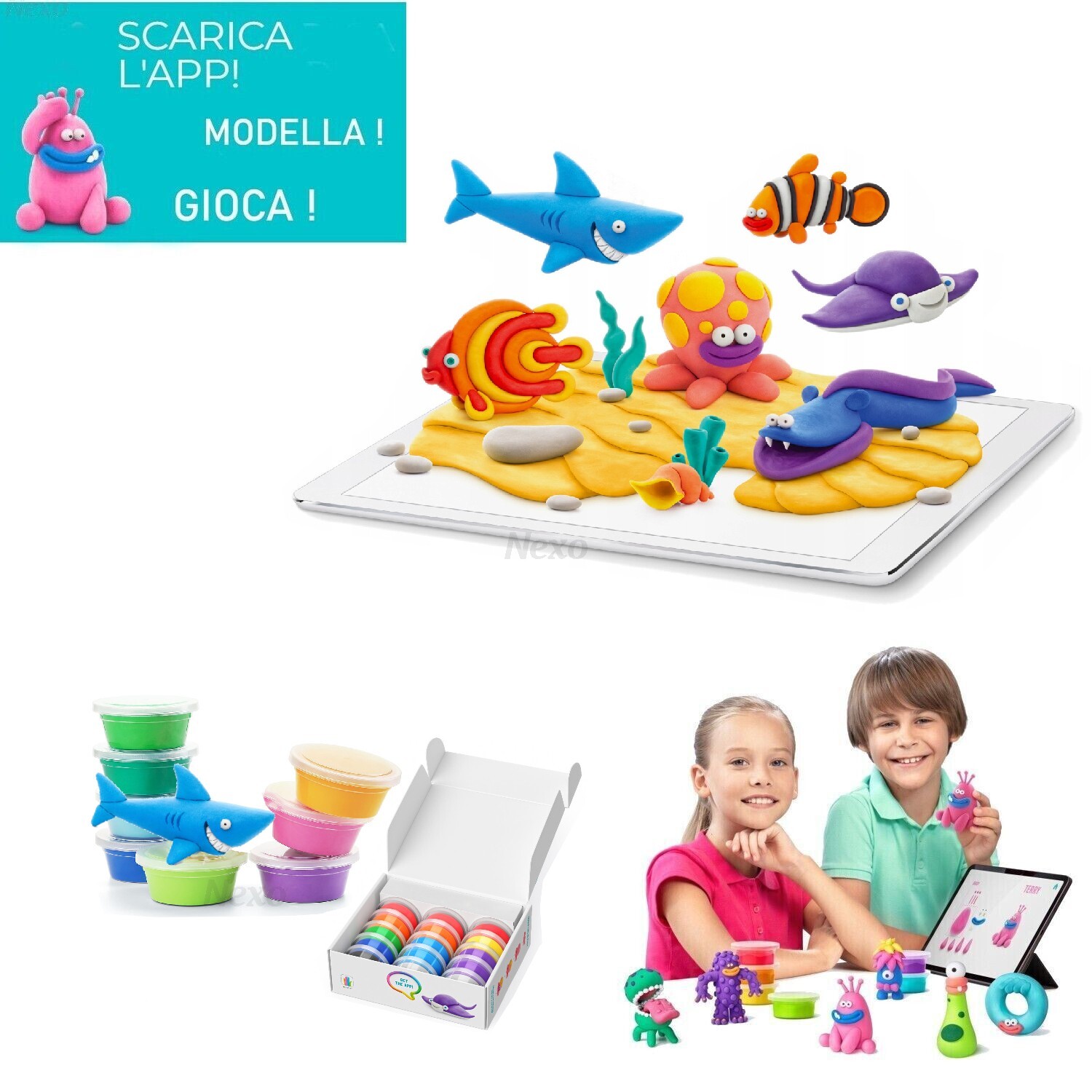 Argilla Interattiva Pasta da Modellare Atossica Hey Clay Oceano Pesci con App