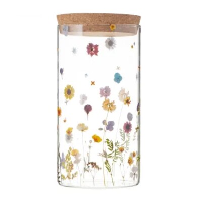 Rayware Botanics Vorratsdose floral detailliert mit Naturkorkdeckel 1,1 Liter Glas