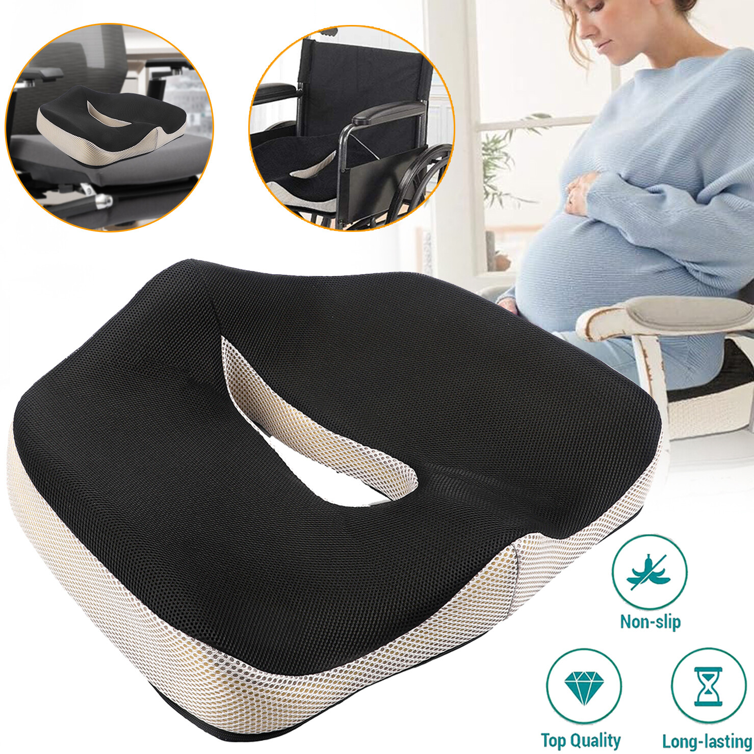 Orthopädisches Sitzkissen Memory Foam Stuhlkissen Komfort Sitzauflage für Hüfte