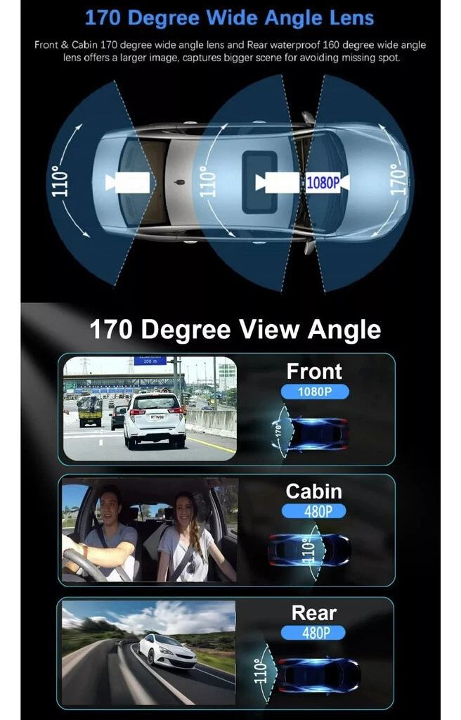 Triple lens driving recorder HD night vision surveillance dual camera - Picture 8 of 9