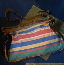VINTAGE IL BISONTE ITALIAN LEATHER RAINBOW FABRIC BOHO HANDMADE CROSSBODY Bag