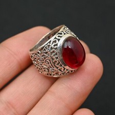 Red Garnet Men's Ring 925 Sterling Silver Handmade-Statement Ring All Size-BJ30
