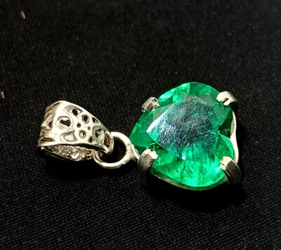 Certified 23.80 Ct Natural Emerald Solid Silver Heart Cut Pendant Gemstone