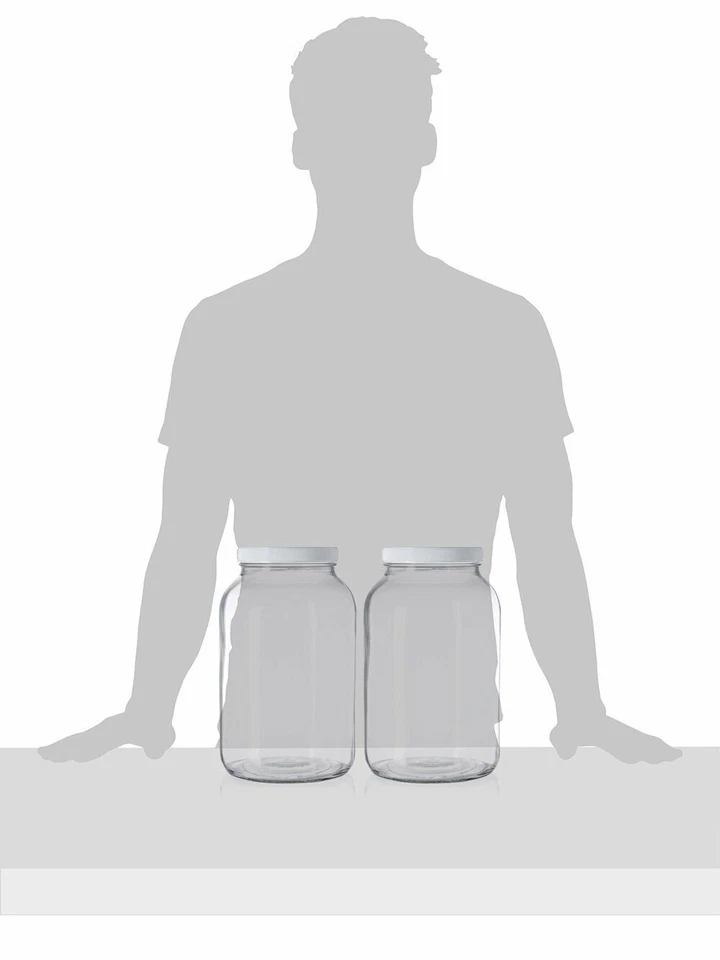 Paquete de 2 - Tarro de albañil de 1 galón - Tarro de vidrio boca ancha con tapas herméticas Foto 2 de 2