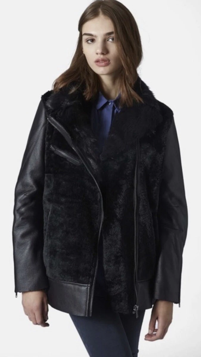 Topshop Faux Suede Leather Fur Oversized Biker Asymmetric Zip