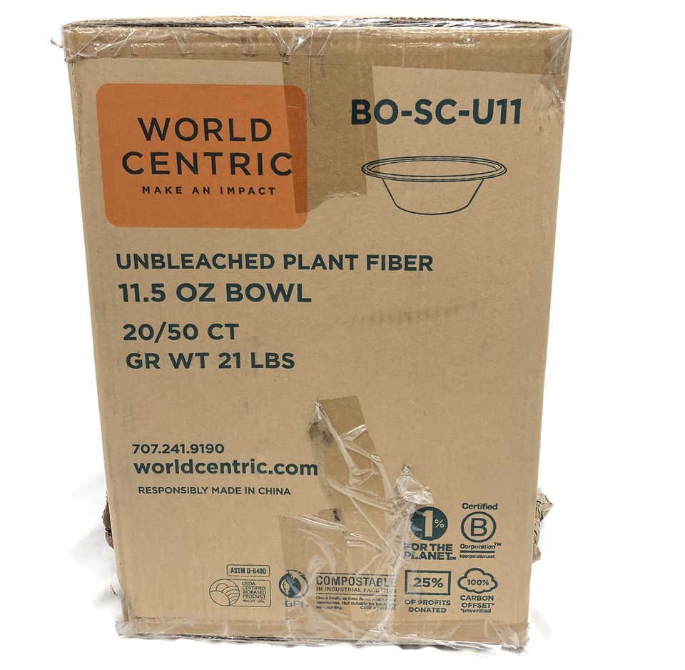 World Centric 11.5 oz Bowls 1000 CT Unbleched Plant Fiber Compostable