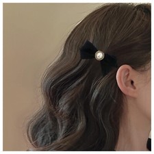 Black Velvet Bow Hair Clips Barrette French Pearl Bowknot Hair Clip Pin Winte...