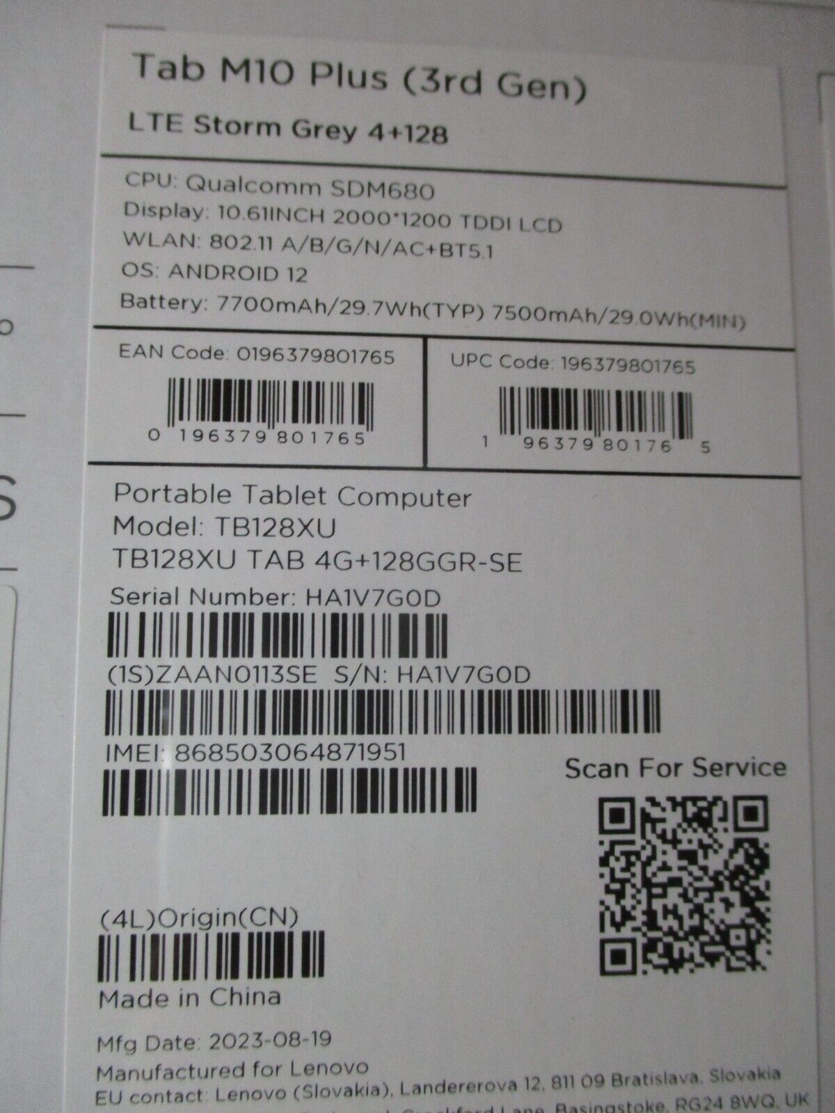 Lenovo Tab M10 Plus 10,6 Zoll 128GB 4GB Ram ZAAN0113SE LTE 2000x1200 Tablet-