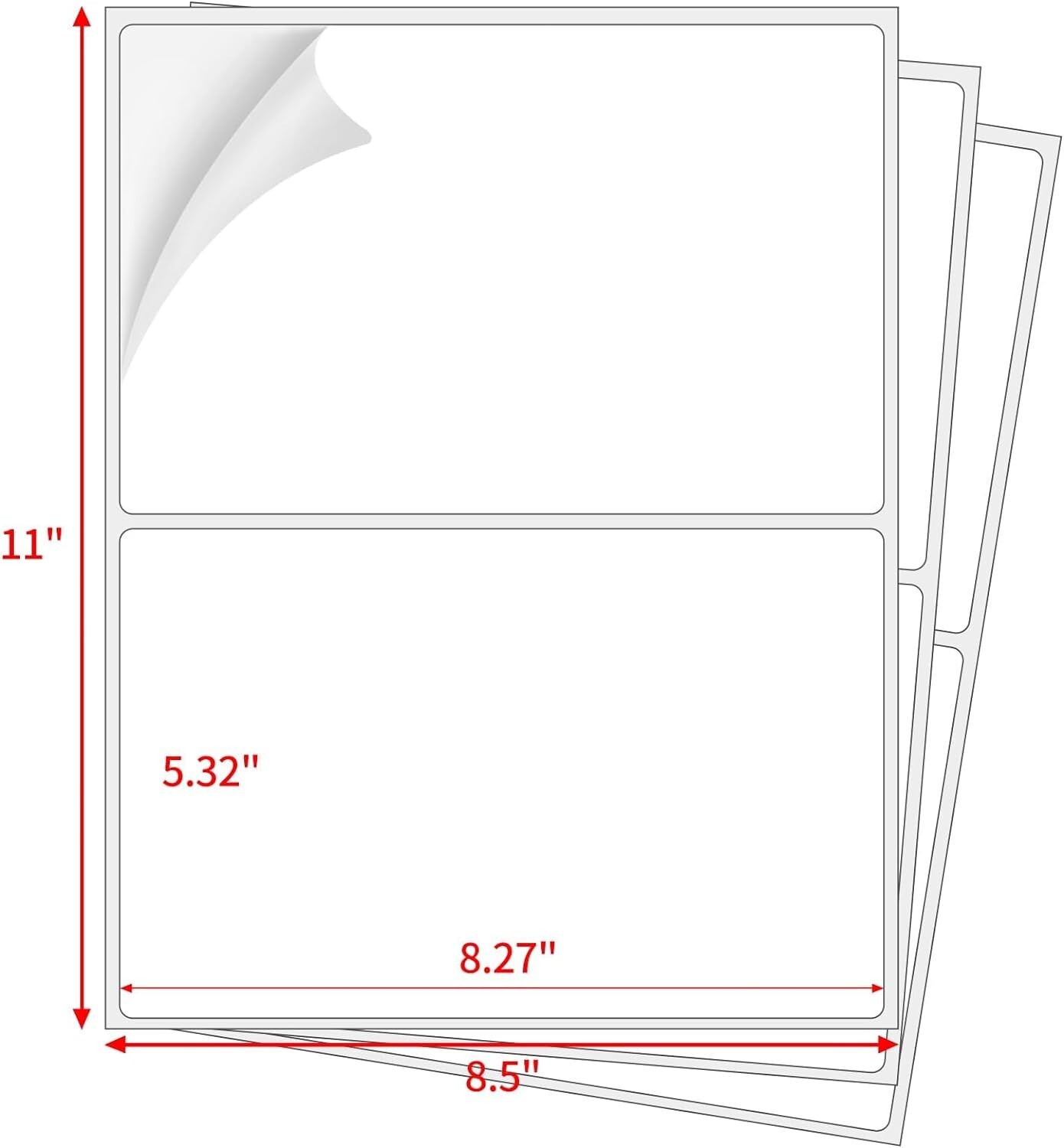 50 Shipping Mailing Labels 8.5x5.5 Half Sheet Rounded Self Adhesive 2 Per Sheet