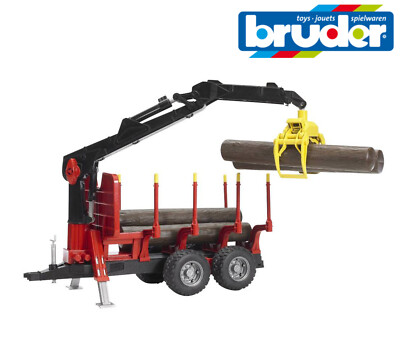 Bruder Toys 02252 Forst Holzfälleranhänger mit Ladekran, Greifer + Baumstämme 1:16