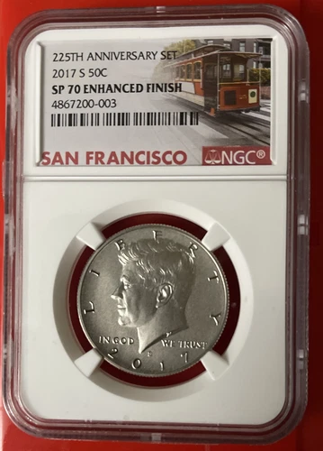 2017-S 50c NGC SP70 ENHANCED-FINISH KENNEDY HALF DOLLAR  225th ANNIVERSARY SET